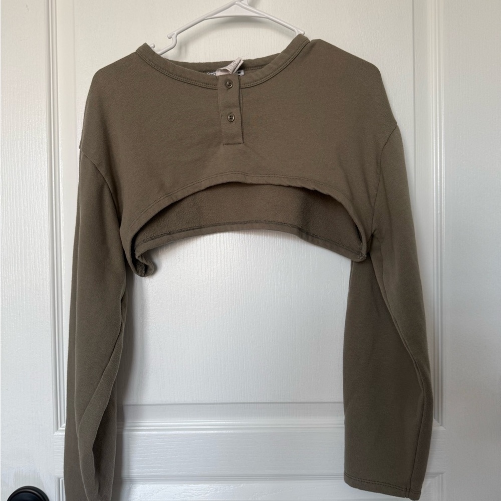 Zara Khaki Long-Sleeve Crop Top